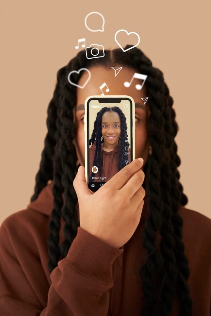 a girl click with phone